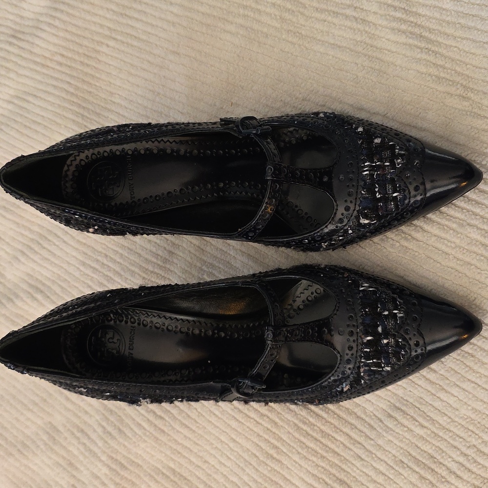 Tory Burch Navy Blue Tweed Heels